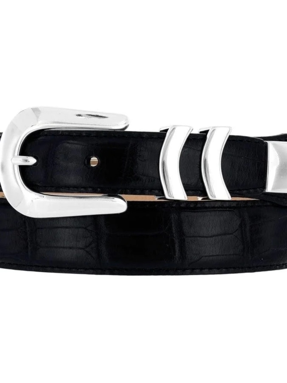 Brand New Brighton Black Croc-Embossed Leather Belt w/ Silver Buckle & Gift Box
